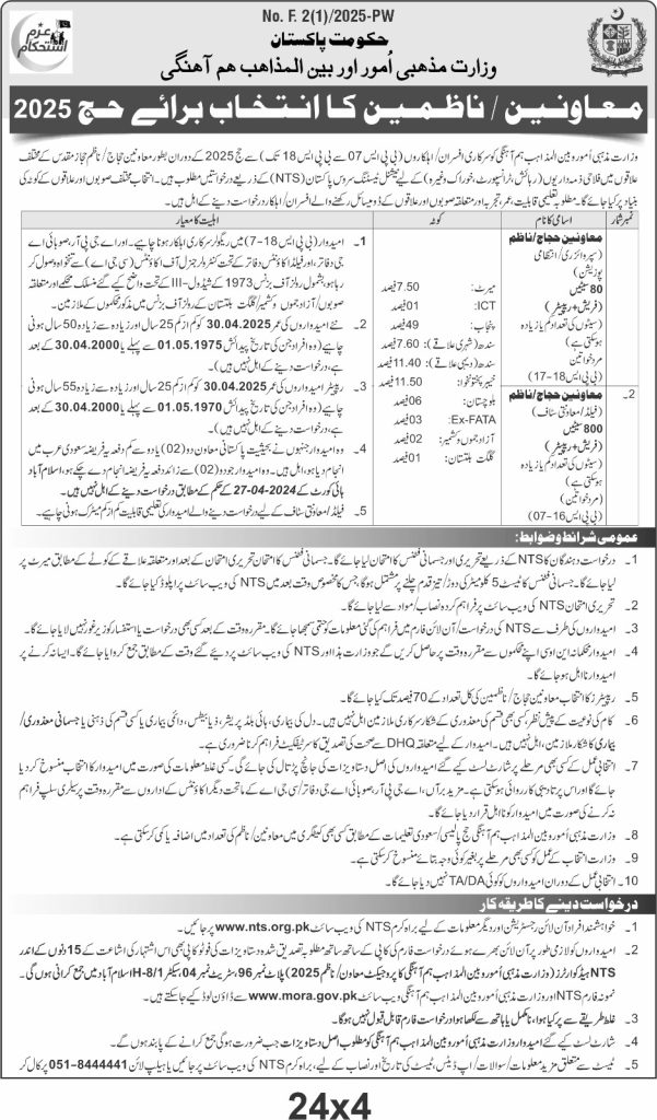 NTS Moavineen-e-HujjajNazims for Hajj 2025 Jobs Advertisement